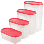 Asian Airtight Plastic Container - Transparent, Smart Stackable, Pink 4 pcs 