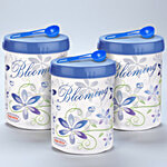 Asian Airtight Turn & Lock Jar with Spoon - Assorted Colour, Plastic, Printed, Cylindrical 1.2 L (Set of 3)