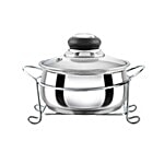 Anjali Stainless Steel Serving Handi With Rack - Glass Lid, Labella 800 ml