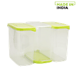 Mastercook Rectangular Plastic Container - Green 2 L (Set of 3)