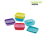 Mastercook Premium Rectangular Plastic Container With Lid - Multicolour 75 ml (Set of 5)