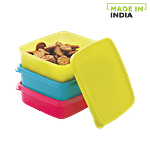 Mastercook Premium Rectangular Plastic Container With Lid - Multicolour 400 ml (Set of 3)