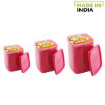 Mastercook Premium Tower Shape Square Plastic Container Set - Pink 3 pcs