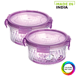 JOYO Diamond Lock Round Plastic Container - Printed, Assorted Colour 300 ml (Set of 2)