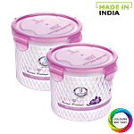 JOYO Diamond Lock Round Plastic Container - Printed, Assorted Colour 1 L (Set of 2)