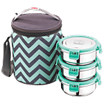 NanoNine Lunch Box/Tiffin Set Stainless Steel with Steel Lid & Bag - Duo 3 pcs