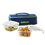 Borosil Borosilicate Glass Lunch Box/Tiffin Box - Horizontal 320 ml (Set of 2)