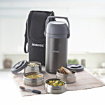 Borosil Hydra Stainless Steel Lunch Box/Tiffin Box - Insulated, Steel Grey 4 pcs (2pcs 350ml + 2pcs 420ml)