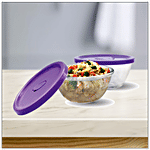 Yera Glass Bowl With Purple Lid - Polo 435 ml Set of 4