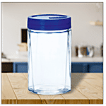Yera Pantry/Cookie/Snacks Glass Jar With Blue Lid 1.04 L Set of 2