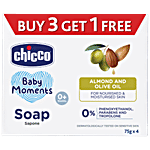 Chicco Baby Moments - Soap, Almond & Olive Oil, For Nourished & Moisturised Skin 75 g (Buy 3 Get 1 Free)