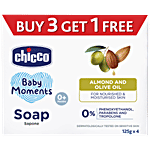 Chicco Baby Moments - Soap, Almond & Olive Oil, For Nourished & Moisturised Skin 125 g (Buy 3 Get 1 Free)