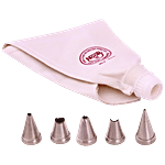 Noor Cake Decoration Cotton Icing Bag - Reusable, 35 cm With 5 Nozzle, Cream 1 pc Set of 6