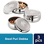 bb home Belly Puri Dabba/Container With Lid - Stainless Steel, Rust Proof, Durable 3 pcs