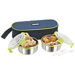 Magnus Steel Lunch Box/Tiffin Set With Bag - Klip Lock 2 pcs