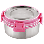 Magnus Storage Steel Airtight Container With Steel Lid - Klip Lock, Pink 300 ml
