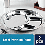 bb home Compartment Plate - Stainless Steel, Round Shape, 36 cm , Silver 2 pcs