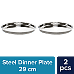 bb home Dinner/Khumcha Plate - No.13, Stainless Steel, Round, Silver 2 pcs