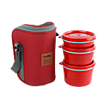 Cello MF Thermoware Hot Wave Lunch Box/Tiffin Box - Inner Steel, Red, Leak Proof 3 pcs (225ml, 375ml, 550 ml)