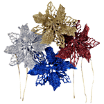 DP Christmas Sparkling Decorative Flower - BB1477, Assorted Colour 4 pcs 