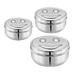 Neelam Steel Smiley Puri Dabba/Container Set With Lid 3 pcs (400 ml + 600 ml + 800 ml)