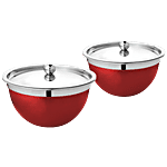 Vinayak Steel Premium Serving Bowl With Steel Lid - Maroon 500 ml Set of 2