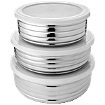 Vinayak Steel Storage Flat Ribbed Container Set With PP Lid 3 pcs (750 ml + 1000 ml + 1300 ml)