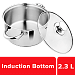 Vinayak Steel Casserole Cook N Serve Induction Bottom With Glass Lid - 18 cm 2.3 L