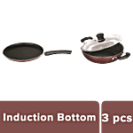 Nirlon Induction Base Non-Stick Cookware Gift Set - Maroon, Tawa 26 cm + Kadai with SS Lid 24 cm 2 pcs (260 mm Tawa + 240 mm Kadhai + 1 Lid)