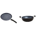 Nirlon Honey Comb Touch Non-Stick Cookware Gift Set - Black, Tawa 25 cm + Kadhai 22 cm 2 pcs (Tawa 250 mm + Kadhai 220 mm)