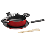 Cello Cookware Non-Stick Induction Base Cookware Set With Glass Lid - Red 2 pcs (Tawa 28 cm + Kadai 22 cm)