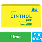 Cinthol Refreshing Deo Lime Bath Soap, 99.9% Germ Protection 100 g (Pack of 9)