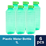 bb home Leo Plastic Water Bottle - Wide Mouth, BPA Free, Green 1 L (Set of 6)