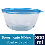 bb home Glass Mixing Bowl With Lid - Borosilicate, Blue 800 ml