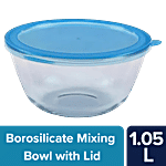 bb home Glass Mixing Bowl with Lid - Borosilicate, Blue 1.05 L