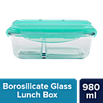 bb home Glass Lunch Box/Storage Borosilicate Container - With Compartment Lid, Leak Proof, Green 980 ml