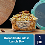 bb home Glass Lunch Box/ Storage Borosilicate Container With Air-Tight Lid - Round, Green 390 ml