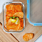 BB Home Borosilicate Glass Rectangular Container With Lid - Blue 370 ml