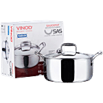 Vinod Platinum Triply Stainless-Steel Saucepot/Casserole - Induction Base, With Lid, 24 cm 5 L