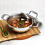 Vinod Platinum Triply Stainless Steel Kadai - 3 Layer, Induction & Gas Friendly, With Steel Lid, 23.5 cm 2.5 L