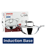 Vinod Platinum Stainless Steel Kadai - 3 Layer, Induction Bottom, 27.5 cm, With Lid & Handle 3.7 L
