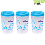 Princeware Twister Delight Flower Printed Plastic Container With Spoon - Blue 1500 ml (Set of 3)