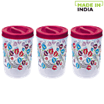 Princeware Twister Delight Flower Printed Plastic Container With Spoon - Pink 1500 ml (Set of 3)