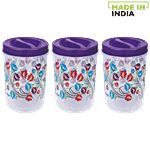 Princeware Twister Delight Flower Printed Plastic Container With Spoon - Violet 1500 ml (Set of 3)