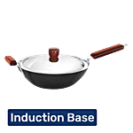 Hawkins Futura Non-Stick Stir Fry/Wok Pan Flat Bottom with Steel Lid- Induction Base,27 cm, 3.25 mm 3 L