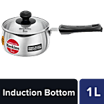 Hawkins Stainless Steel Tpan/Sauce Pan With Glass Lid - Induction Base, Ezee-Pour, 4.7 mm, Plastic Handle, SST10G 1 L