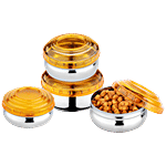 Jensons Steel Belly Shape Storage Dabba/ Container Set With PP Lid - Silver & Orange 4 pcs (200ml + 300ml + 450ml + 750ml)