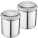 Jensons Steel Storage Deep Dabba/ Container Set With PP Lid - Silver & White 650 ml (Pack of 2)