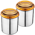 Jensons Steel Storage Deep Dabba/ Container Set With PP Lid - Silver & Orange 650 ml (Pack of 2)