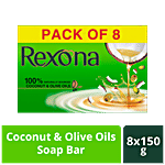 Rexona Coconut & Olive Oil Soap Bar, 100% Naturally Sourced 150 g (Pack of 8)